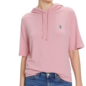 POLO By Ralph Lauren NWT Pink Oversized Short Sleeve Hoodie Size Medium
